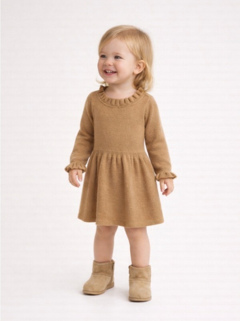 GAP CashSoft Ruffle Sweater Dress toddler girls soft tan brown neutral beige 2T